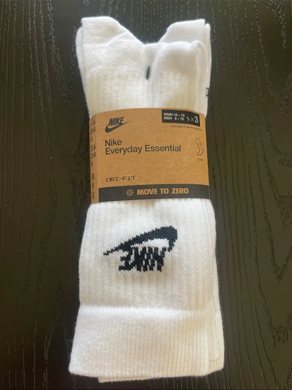 Nike White Crew Athletic Socks with Black Logo (3-Pack)